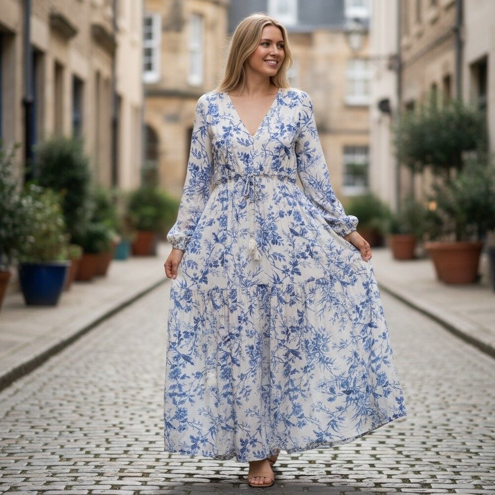 Few Moda Boho Floral V-Neck Midi Dress, S